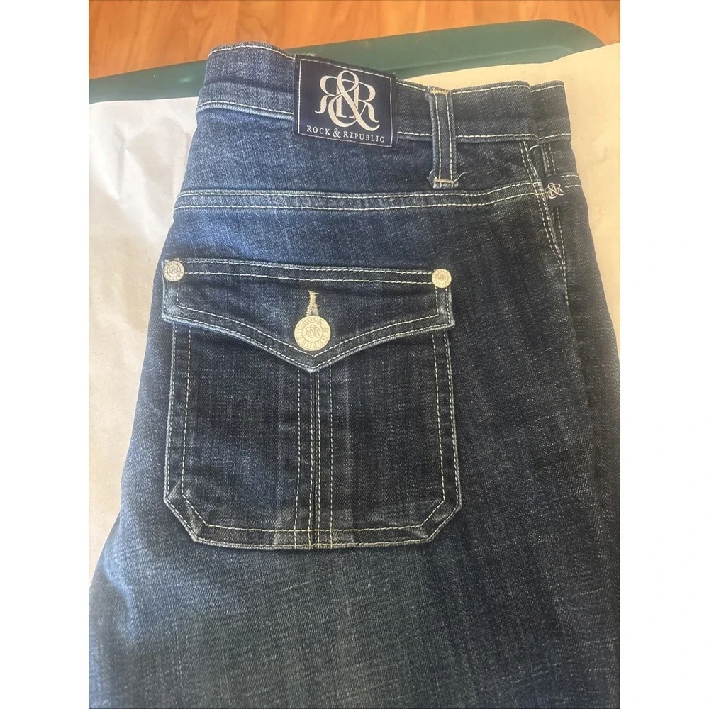 Rock & Republic Denim Shorts Women's Size 14 Stinger Dark Wash - Picture 3 of 6